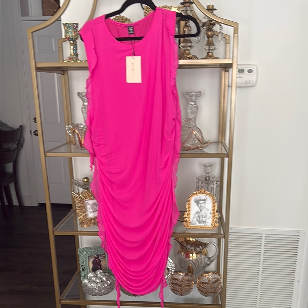 SHEIN Hot Pink Ruched Midi Dress